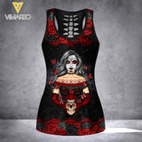 PERSONALIZED SKULL ROSE GIRL HOLLOW-OUT TANK + LEGGING QTTN2303