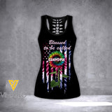 PERSONALIZED BLESSED TO BE CALLED GRANDMA TIE DYE SUNFLOWER HOLLOW-UP TANK + LEGGING QTHC1404