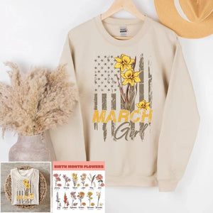 Personalized Birthday month flower March girl Sweatshirt, Tshirt Printed QTDT0102