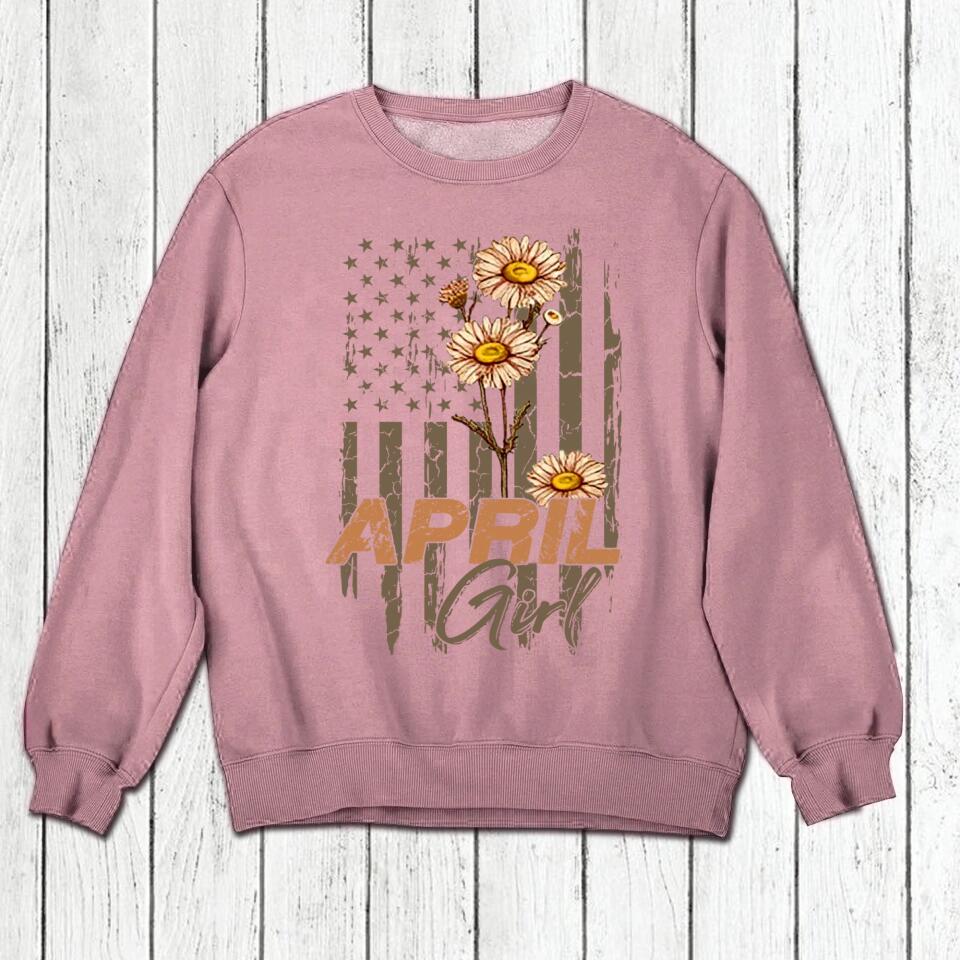 Personalized Birthday month flower April girl Sweatshirt, Tshirt Printed QTDT0102