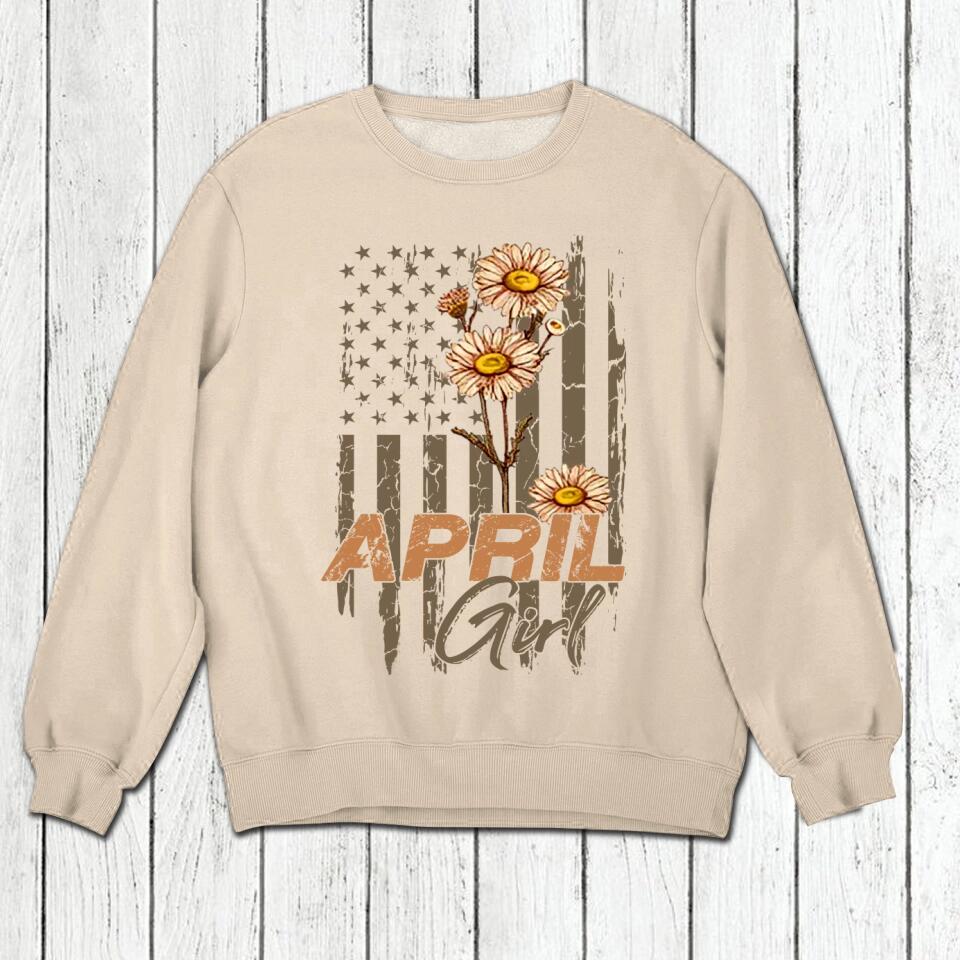 Personalized Birthday month flower April girl Sweatshirt, Tshirt Printed QTDT0102