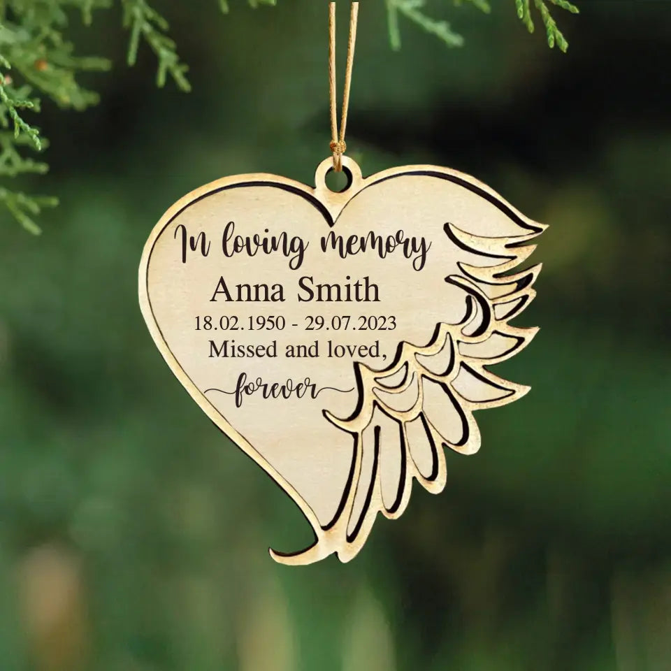 Personalized In Loving Memory Missed And Loved Forever Wings Wooden Ornament 2 Layer Printed VQ23717