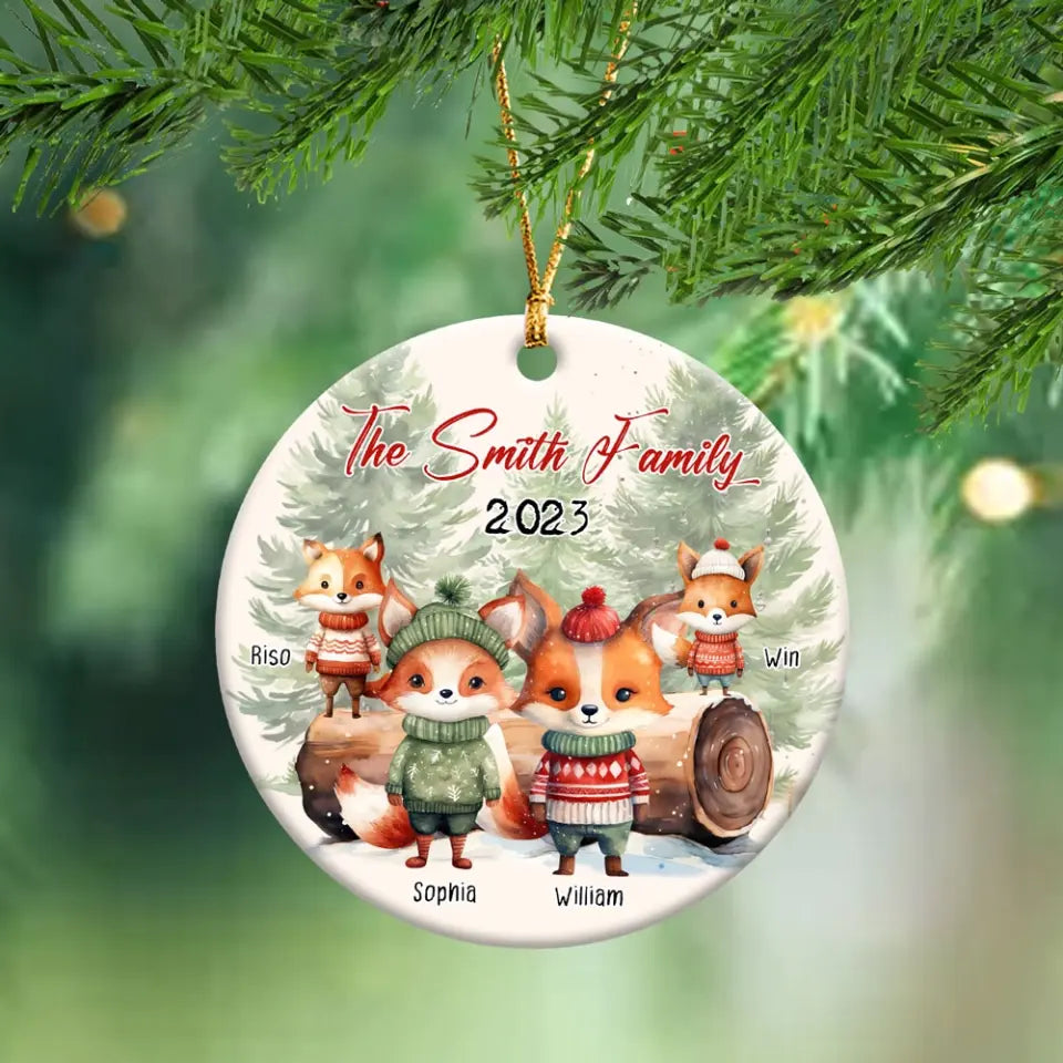 Personalized The Smith Family Merry Christmas Fox Family Custom Name Ceramic Ornament Printed HTHHN23724