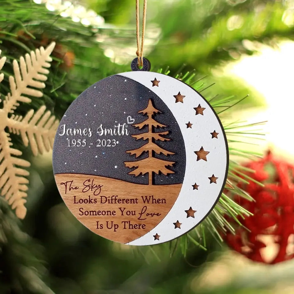 Personalized The Sky Looks Different When Someone You Love Is Up There Wooden Ornament 3 Layers Printed HTHVQ23733