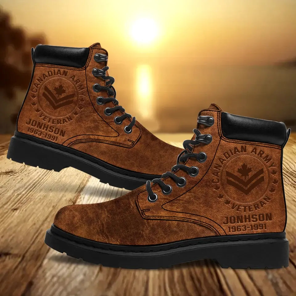 Personalized Canadian Army Air Force & Navy Rank Custom Name Leather Boots Printed KVH23752