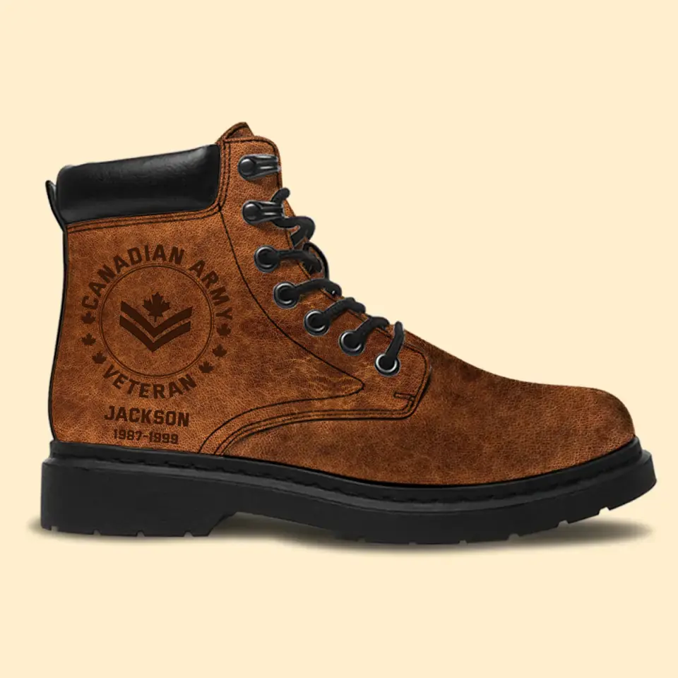 Personalized Canadian Army Air Force & Navy Rank Custom Name Leather Boots Printed KVH23752