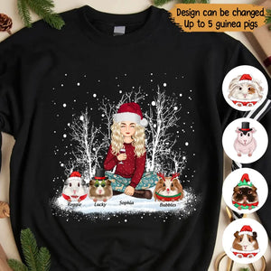 Personalized Guinea Pig & Girl Xmas Snow Sweatshirt or Hoodie 2D Printed PTN23785