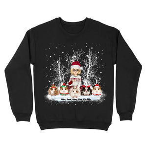 Personalized Guinea Pig & Girl Xmas Snow Sweatshirt or Hoodie 2D Printed PTN23785