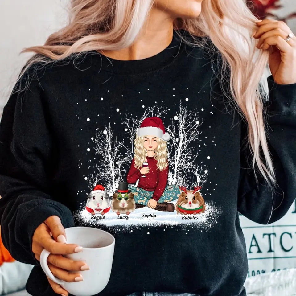 Personalized Guinea Pig & Girl Xmas Snow Sweatshirt or Hoodie 2D Printed PTN23785