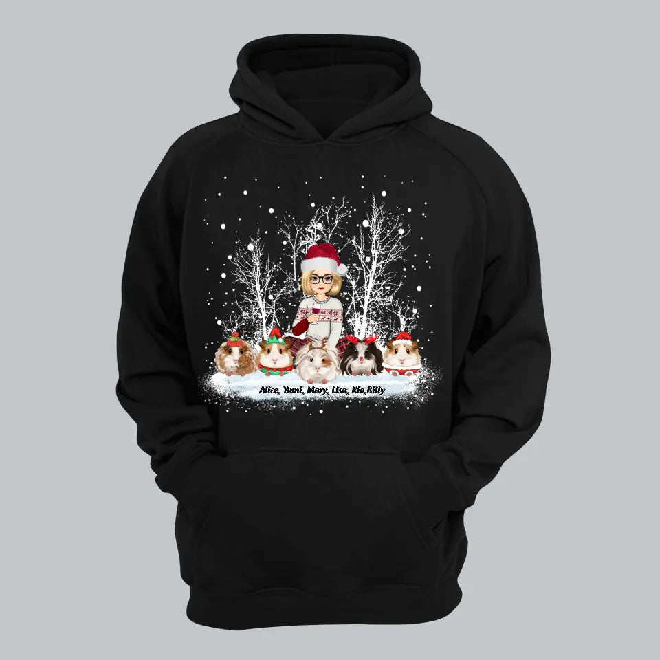 Personalized Guinea Pig & Girl Xmas Snow Sweatshirt or Hoodie 2D Printed PTN23785