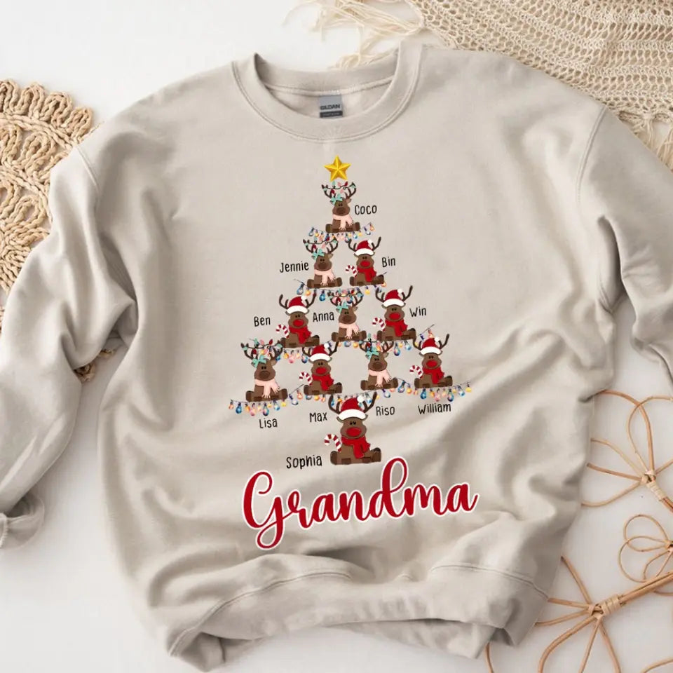 Personalized Reindeer And String Light Tree Sweater Printed NTMTHN23863