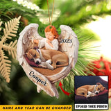 Personalized Upload Your Sleeping Dog Photo Baby Angel Wooden Ornament Printed KVH23874