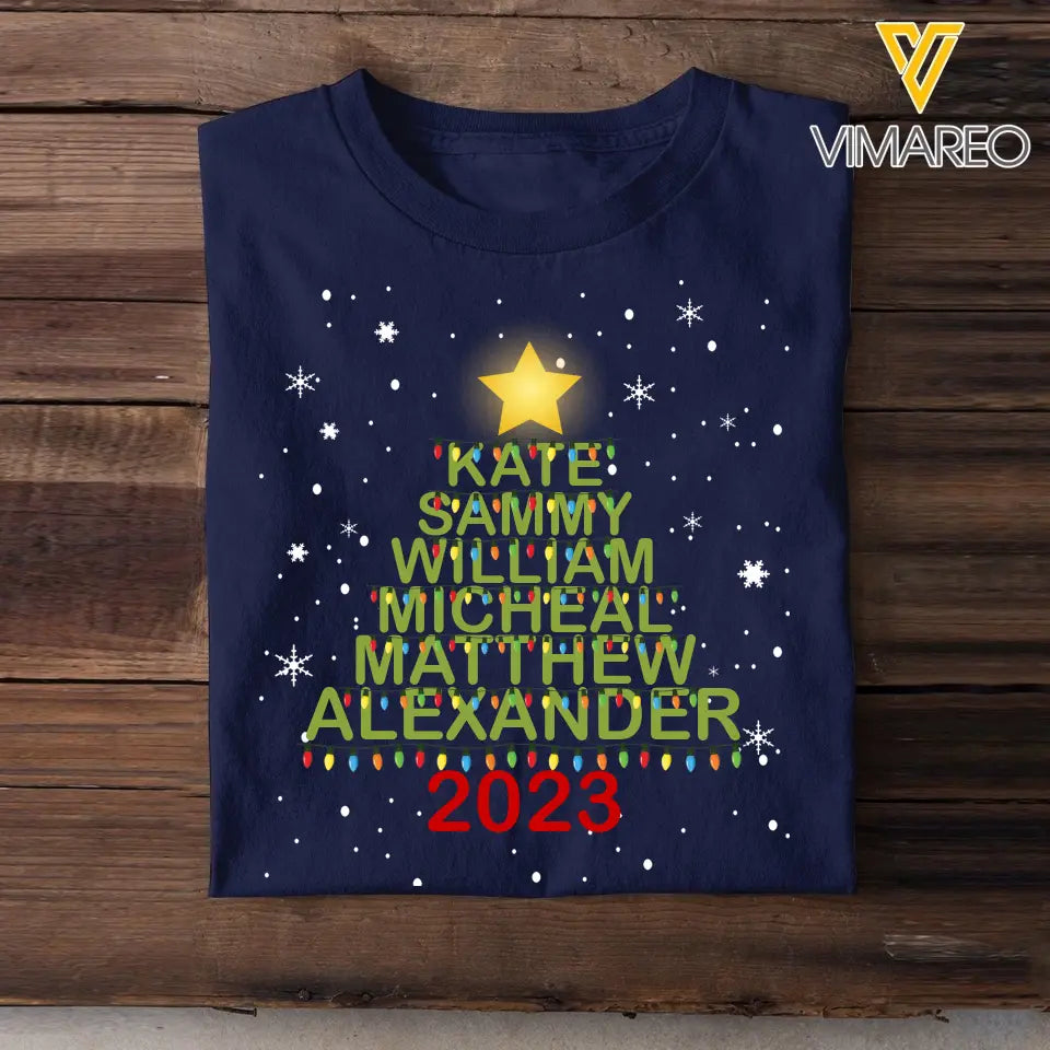 Personalized Family Name Xmas Light Tree T-shirt Printed QTKVH23864