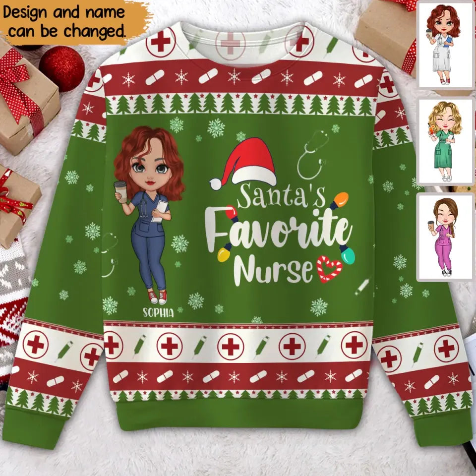 Personalized Nurse Favorite Santa Ugly Sweater Printed HTHVQ23888