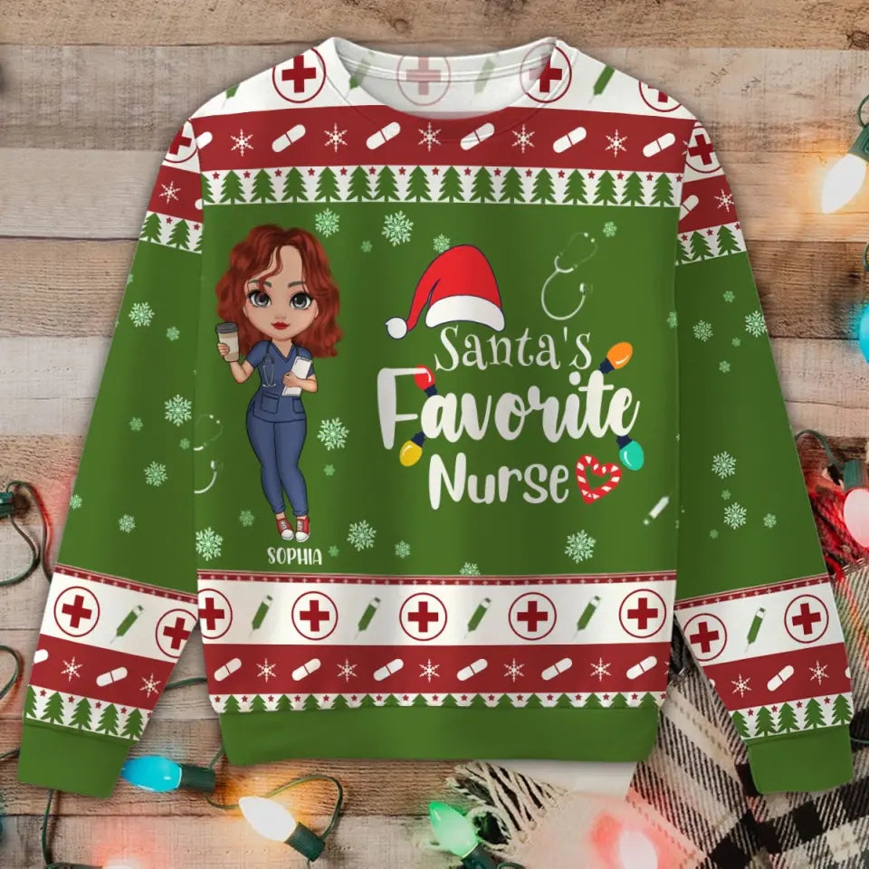 Personalized Nurse Favorite Santa Ugly Sweater Printed HTHVQ23888