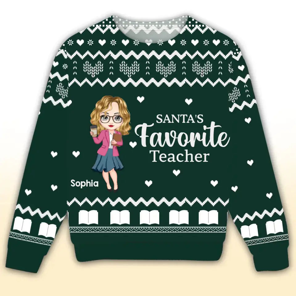 Personalized Santa's Favorite Teacher Ugly Sweater Printed HTHVQ23889