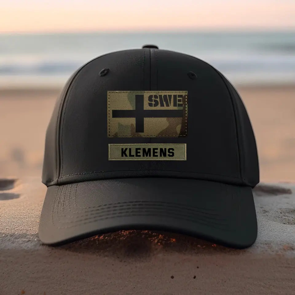 Personalized Sweden Armed Forces Custom Name Black Cap 23980KVH