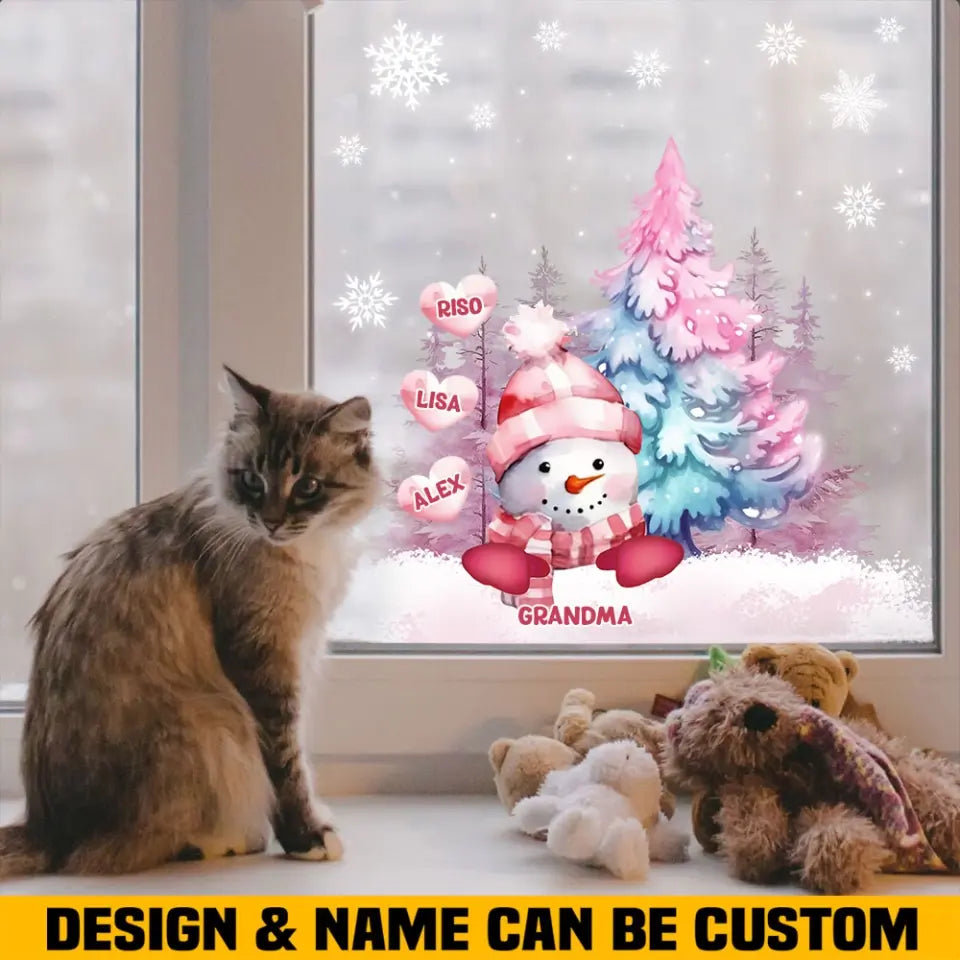 Personalized Pink Snowman Custom Name Window Decal Printed NTMTHN23990