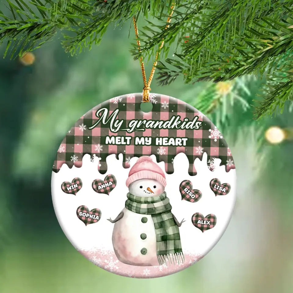 Personalized My Grandkids Melt My Heart Snowman Christmas Ceramic Ornament Printed HTHHN231027