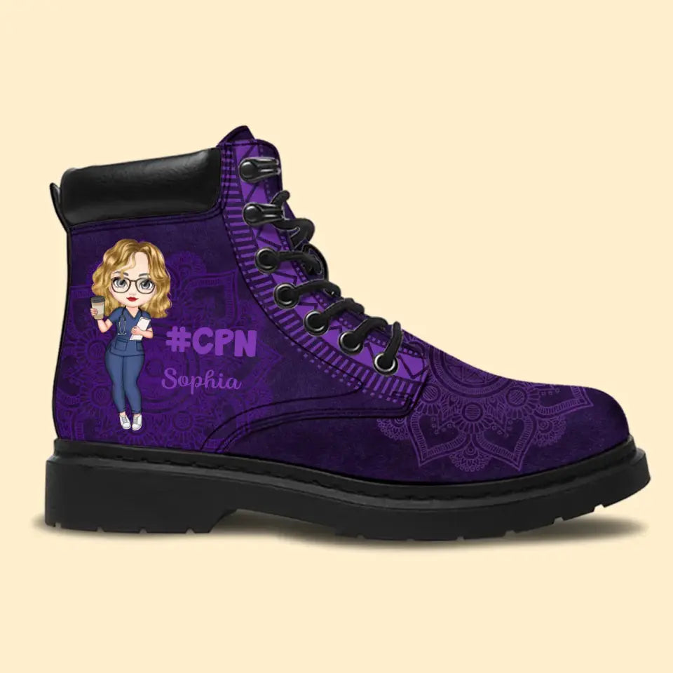 Personalized Nurse Chibi Custom Name Leather Boots Printed KVH231053