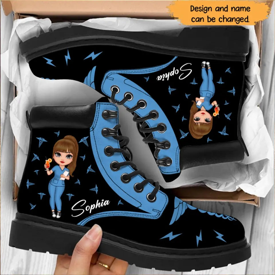 Personalized Nurse Healthcare Leather Boots Printed QTHN1108
