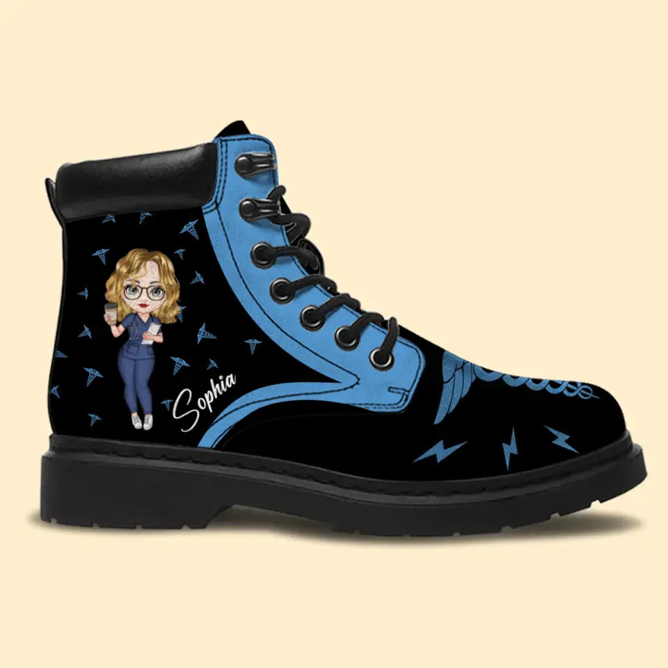 Personalized Nurse Healthcare Leather Boots Printed QTHN1108
