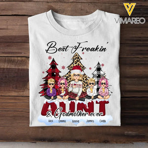 Personalized Best Freakin' Aunt & Godmother Ever Kid Names Christmas Gift T-shirt Printed HN231104