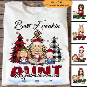 Personalized Best Freakin' Aunt & Godmother Ever Kid Names Christmas Gift T-shirt Printed HN231104