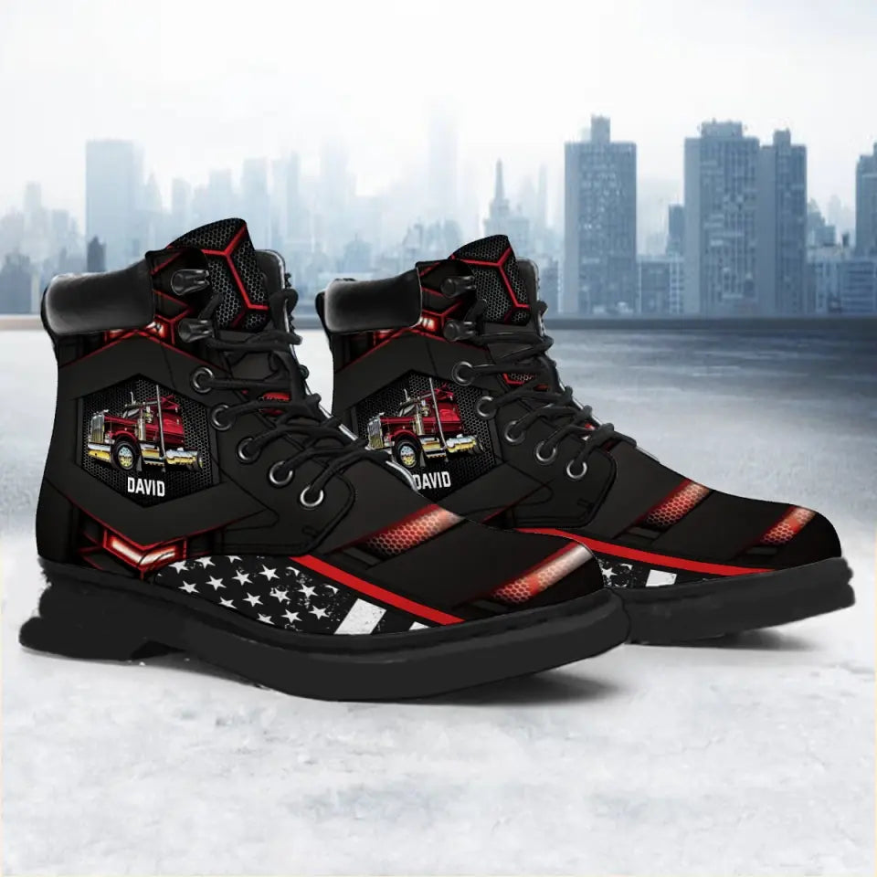Personalized Truck Color & Custom Name Leather Boots Printed KVH231105