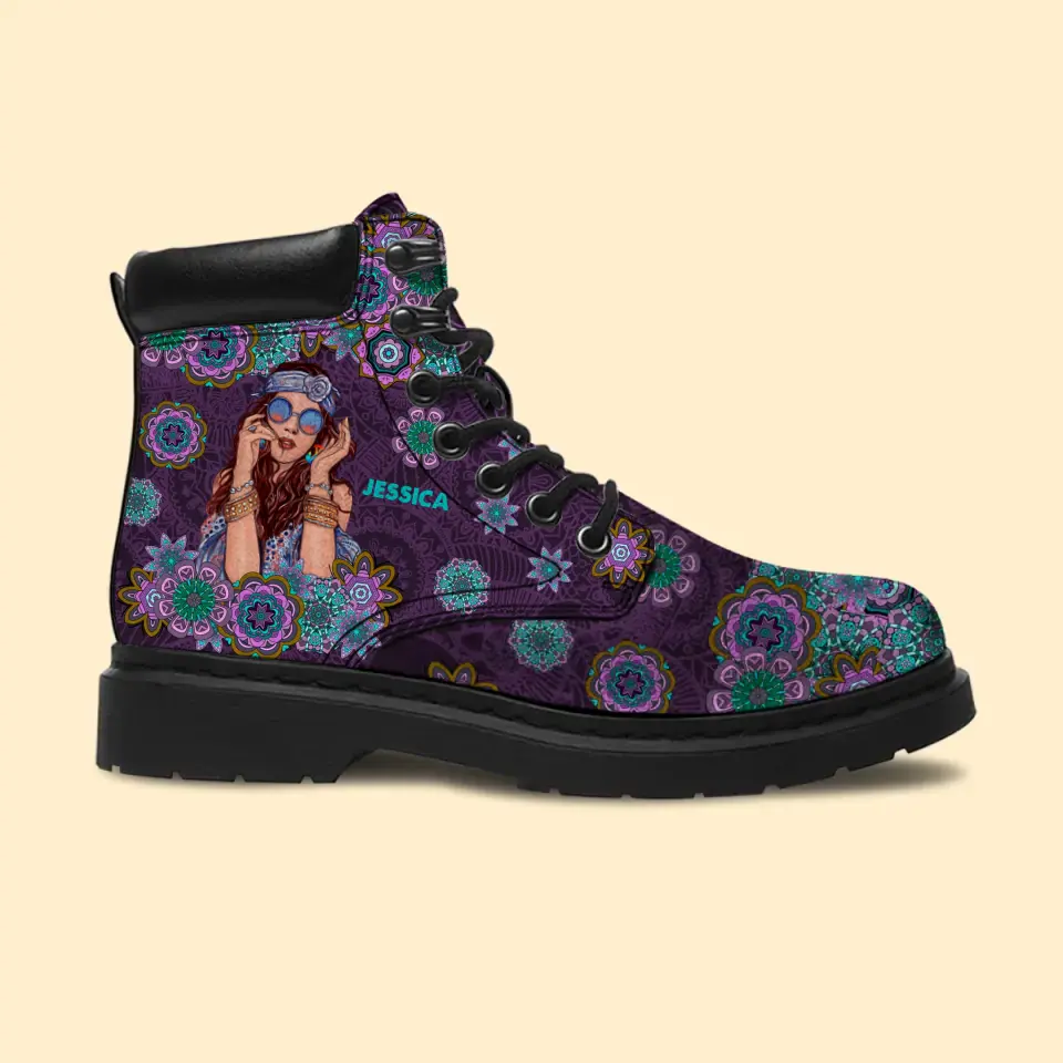 Personalized Hippie Custom Name Leather Boots Printed HTHVQ231123