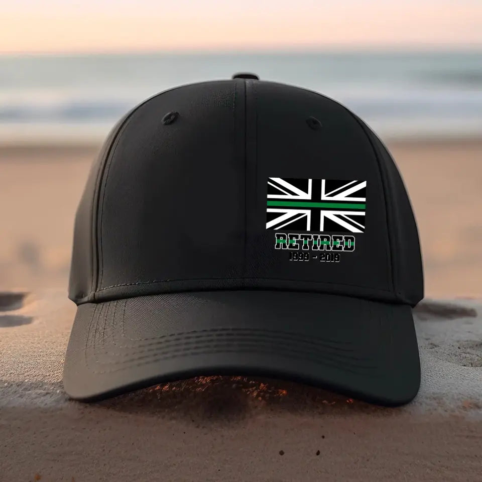 Personalized United Kingdom Thin Green Line Retired Custom Served Times Black Cap QTHN1255