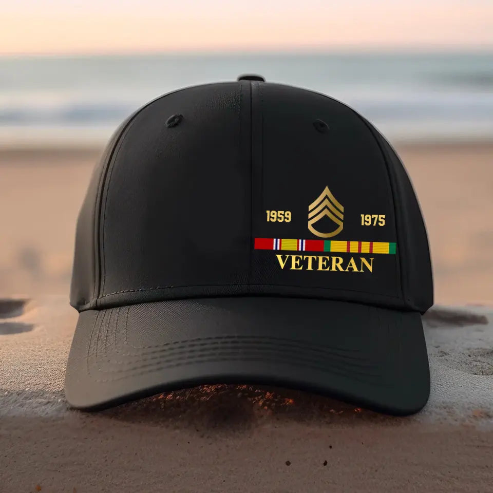 Personalized US Veteran Custom Rank & Served Time Black Cap QTKVH1289