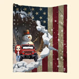 Personalized Jeep Girl Snowman Flag Sherpa or Fleece Blanket Printed MTVQ231311