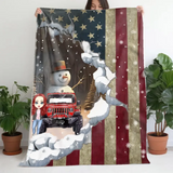 Personalized Jeep Girl Snowman Flag Sherpa or Fleece Blanket Printed MTVQ231311