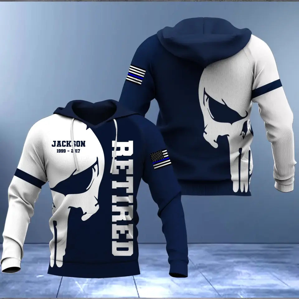 Personalized Retired Officer Blue Line Hoodie 3D Printed QTKH1310