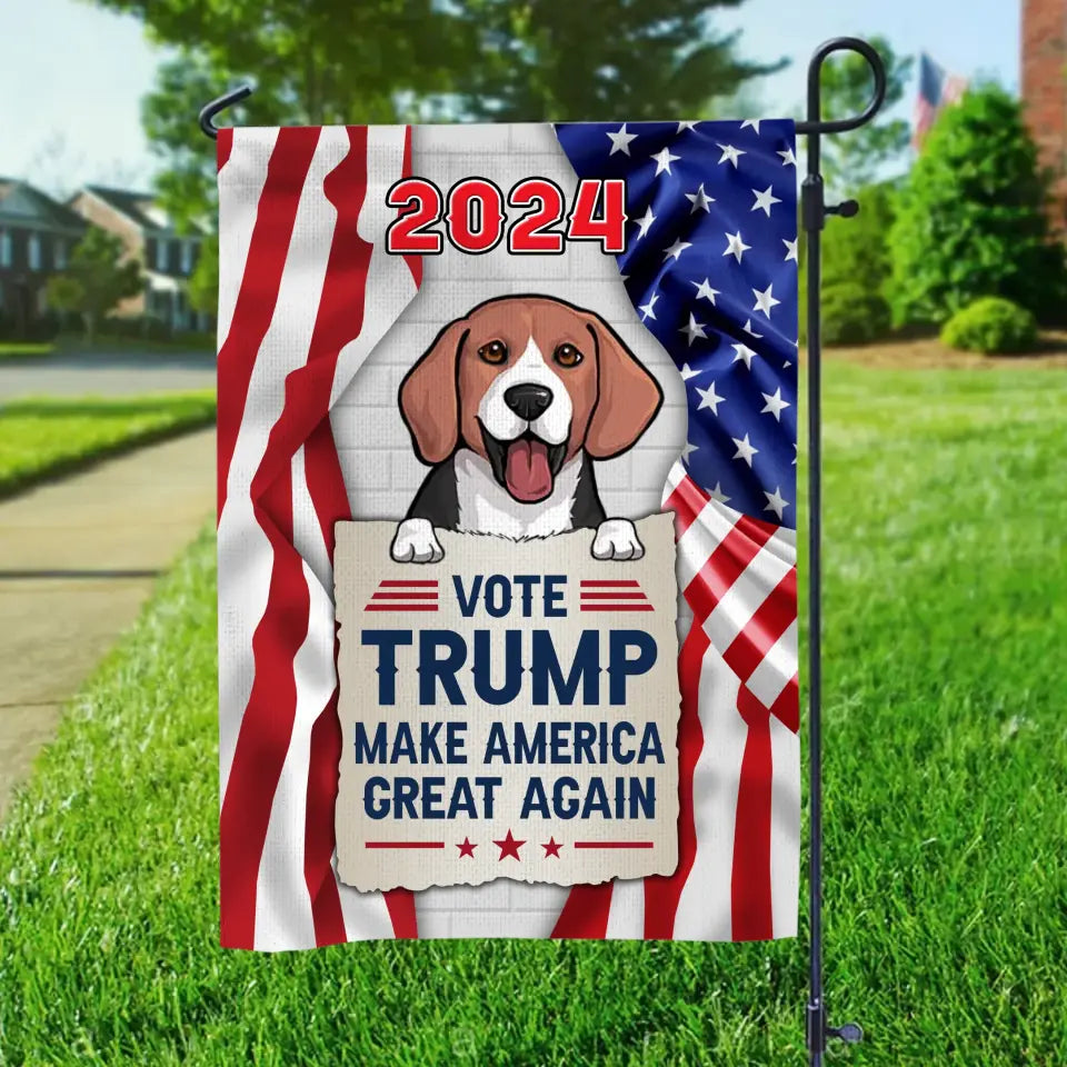 Personalized US Flag Dog Lovers Gift Vote Trump 2024 Garden Flag Printed LVA1353