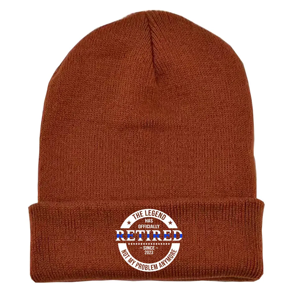 Personalized The Legend Has Retired Thin Blue Line Embroidered Beanie Printed AHVA231372