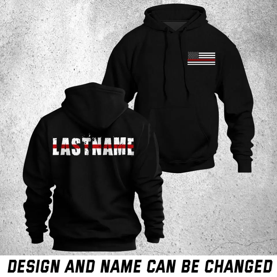Personalized US Thin Red Line Custom Last Name Hoodie 2D Printed QTHN1417
