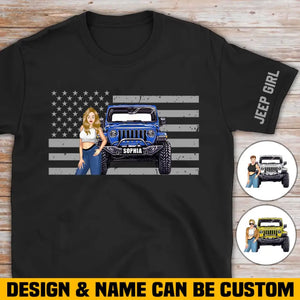 Personalized Jeep Girl US Flag Background Custom Name T-shirt Printed HN231571