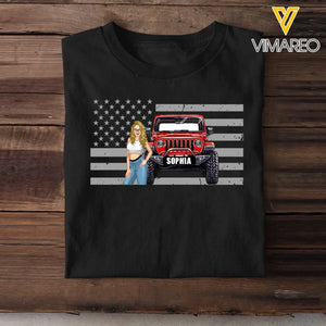 Personalized Jeep Girl US Flag Background Custom Name T-shirt Printed HN231571