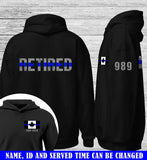Personalized Thin Blue Line Retired Canada Police Officer Custom Time & Badge Number Hoodie 2D Printed QTKVH1671