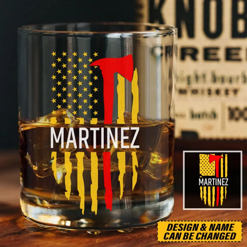 Personalized US Thin Red Line Custom Name Whiskey Glass Printed 231674AHVA