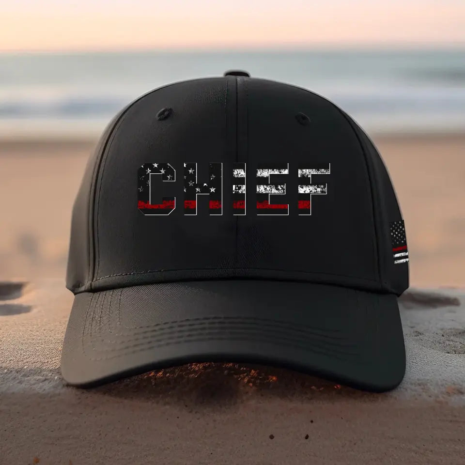 Personalized Title Firefighter And Badge Number Thin Blue Red Flag Black Cap QTKH1680