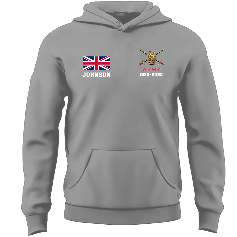 Personalized UK Military Custom Name & Time Hoodie 2D Printed KVH1672
