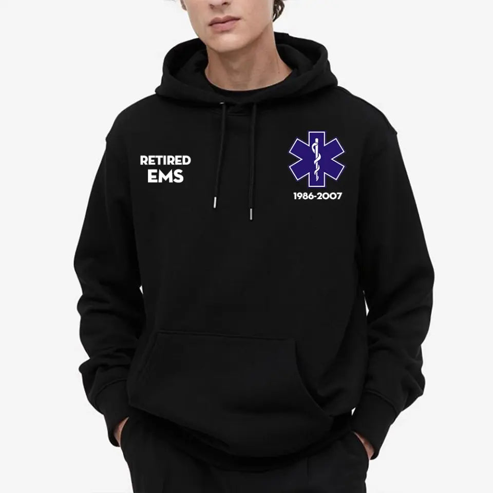 Personalized EMS EMT Paramedic Retired Custom Title & Service Time Hoodie 2D Printed QTHN1734