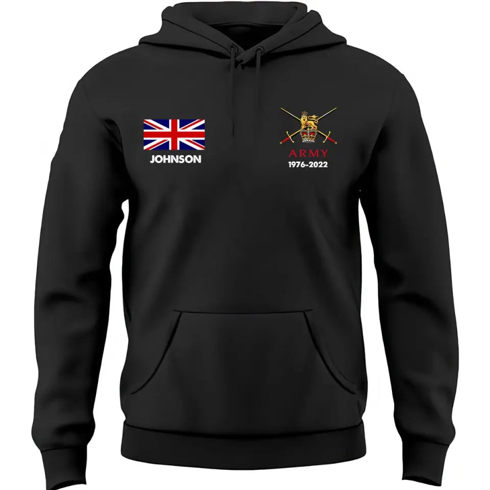 Personalized UK Veteran Custom Name & Served Time Hoodie 2D Printed VQ2426