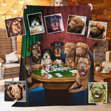 Personalized Upload Your Dog Photo Dogs Playing Poker Sherpa or Fleece Blanket Printed LVA2435
