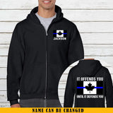 Personalized Thin Blue Line US Officer Zip Hoodie 2D Printed QTKH2447