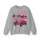 Personalized Grandma Heart Pink Car & Kid's Name Valentine's Day Gift Sweatshirt or Hoodie Printed HN24171