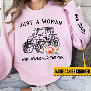 Personalized Just A Woman Who Loves Her Farmer Sweatshirt Printed QTKH24394